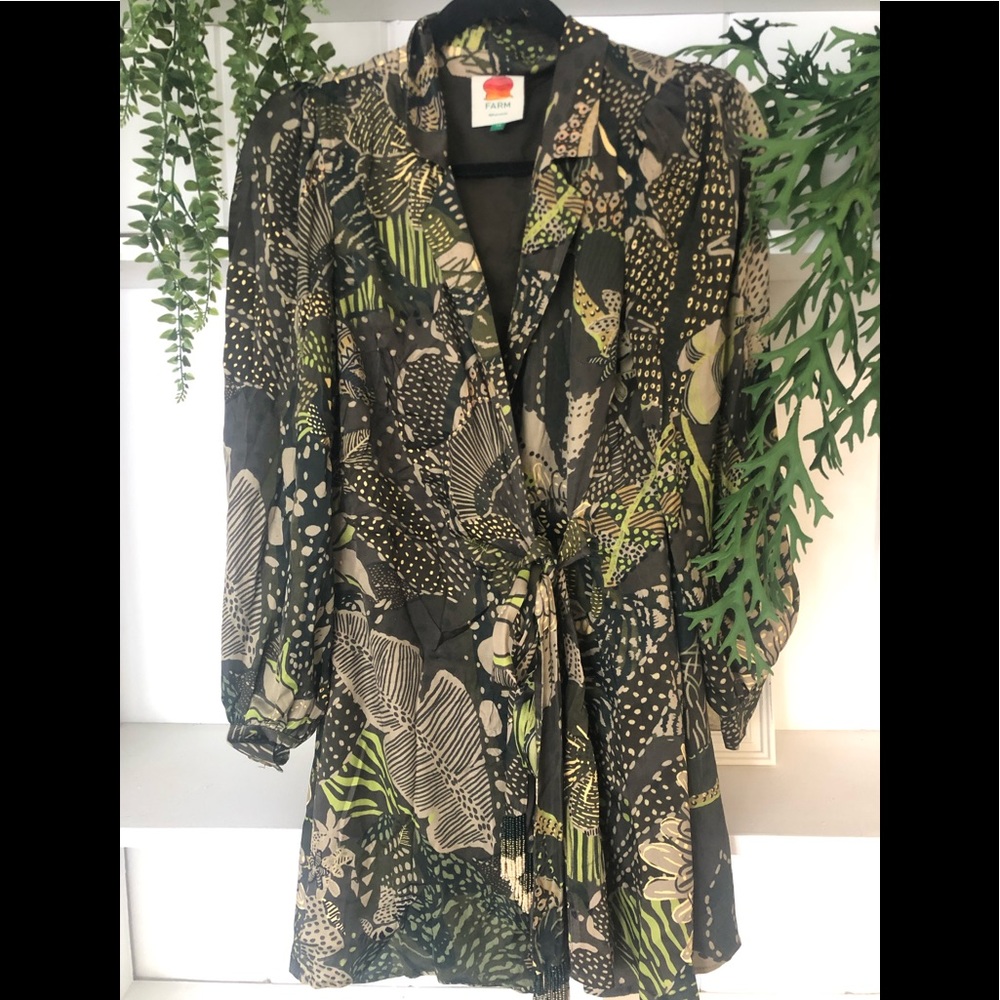 FARM Rio: Green Cool Leopard Mini Wrap Dress